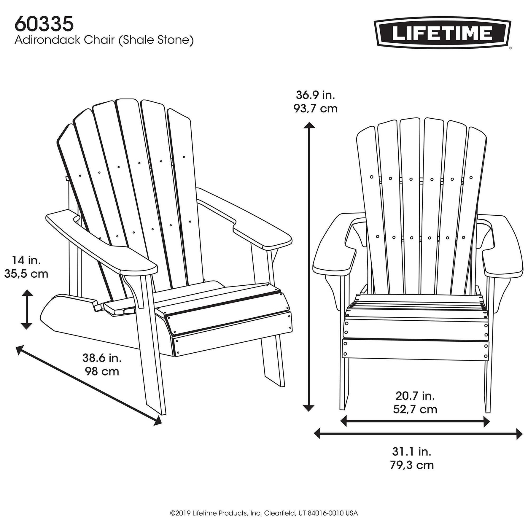 Lifetime 60335 Faux Wood Adirondack Chair, Shale Stone
