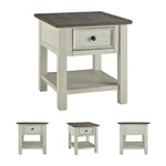 Signature Design by Ashley Bolanburg End Table for Living Room, Two-Tone Distressed Wood Side Table with Smooth-Gliding Drawer, Farmhouse Plank-Style Top, Ideal Night Stand Use, Antique White/Oak