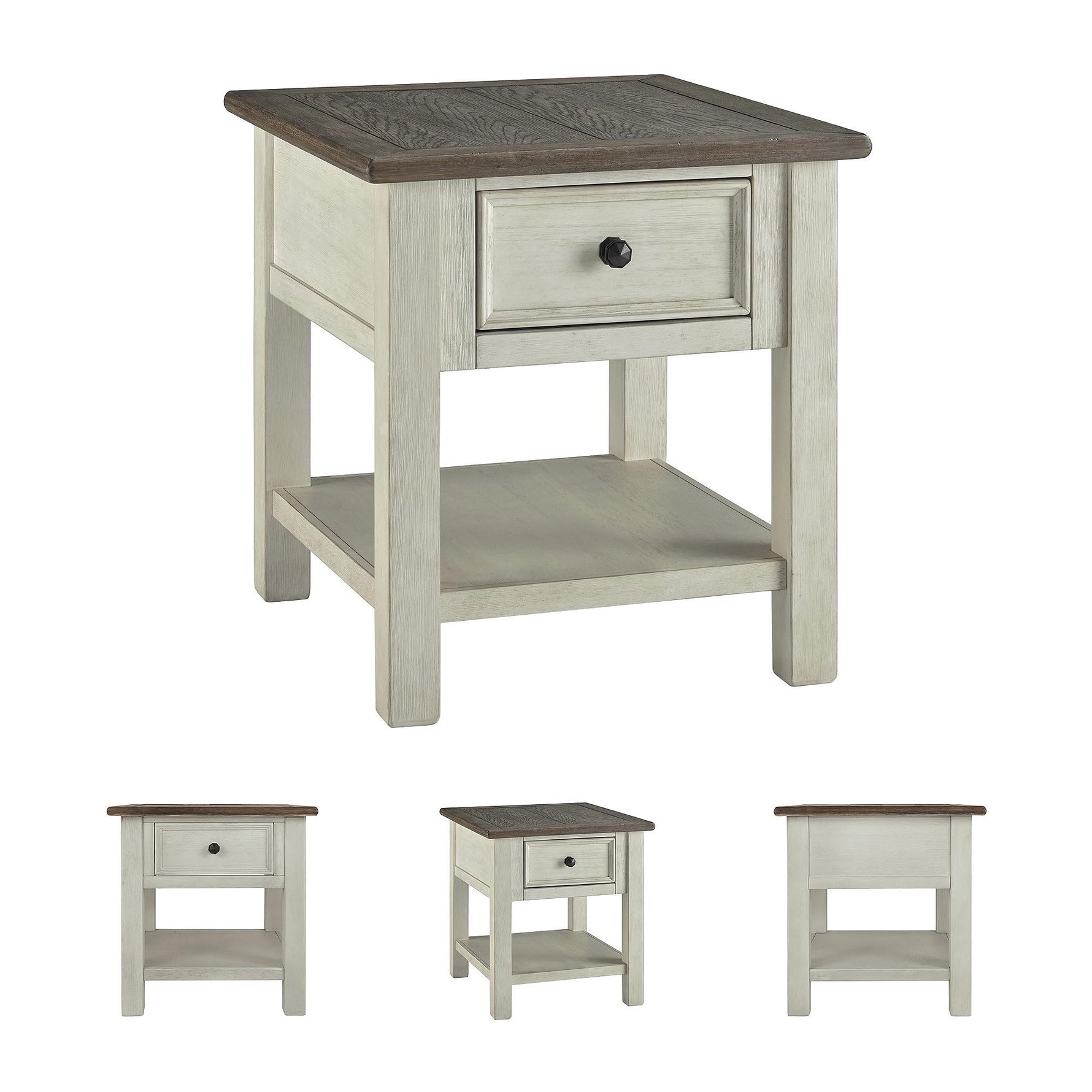 Signature Design by Ashley Bolanburg End Table for Living Room, Two-Tone Distressed Wood Side Table with Smooth-Gliding Drawer, Farmhouse Plank-Style Top, Ideal Night Stand Use, Antique White/Oak