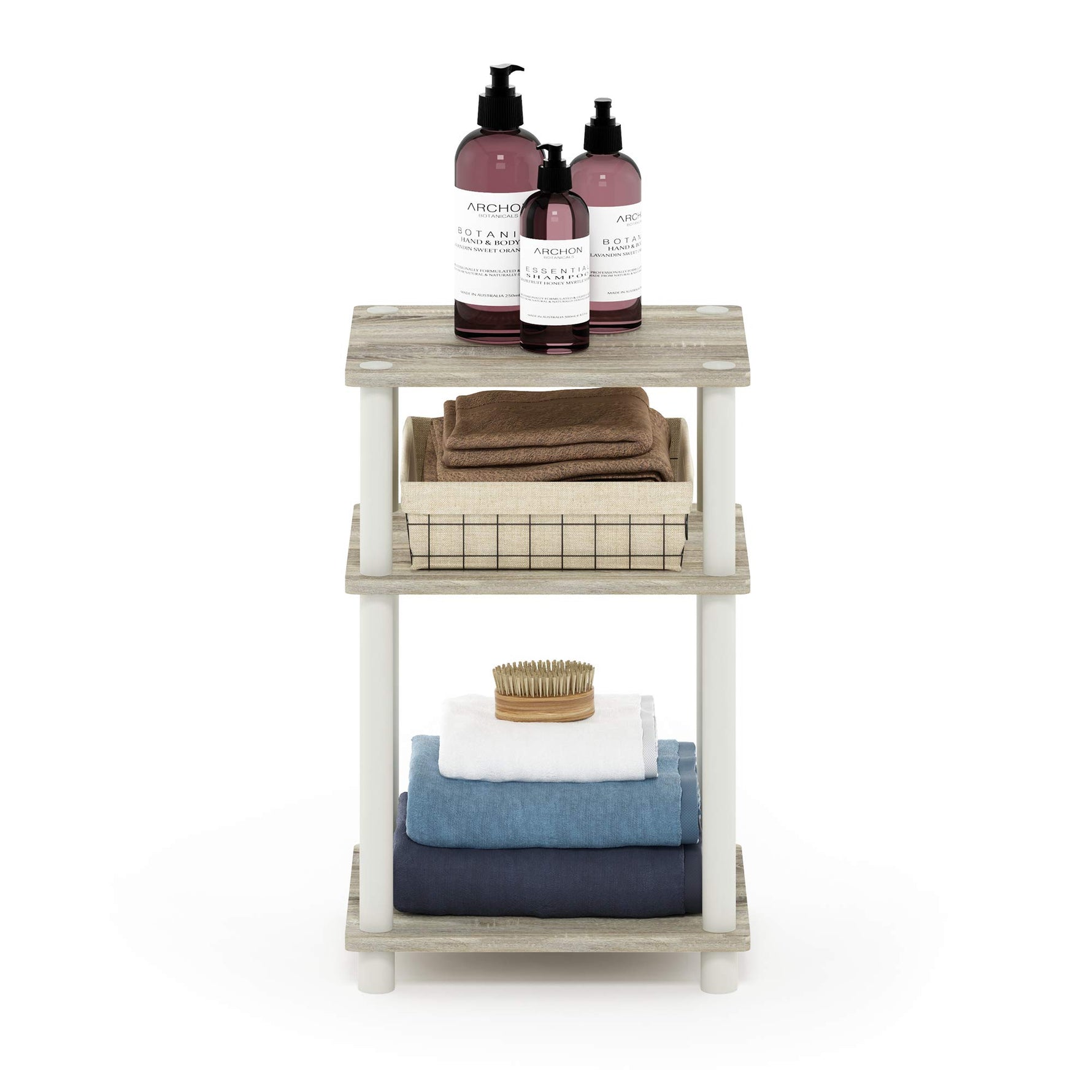 Furinno JUST Side Table, 3-Tier End Table, Open Shelves Night Stand, Bedside Table, Toolless Assembly, for Living Room, Bedroom, Bathroom, Columbia Walnut