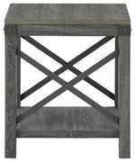 Signature Design by Ashley Aldwin Casual Farmhouse Rectangular End Table with Crossbuck Details, Metal Bracket Accents, Wood, 25" High, Weathered Gray