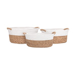 Seville Classics Premium Natural Handwoven Portable Laundry Bin Basket with Carrying Handles, Household Storage for Clothes, Linens, Sheets, Natural Water Hyacinth and Gray Rope, 3 Piece Set
