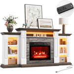 Naice 72" Electric Fireplace with Mantel and Cabinets, Fireplace TV Stand for Living Room Bedroom, Stacked Stone Surround and Remote Control 3D Realistic Flame, Black