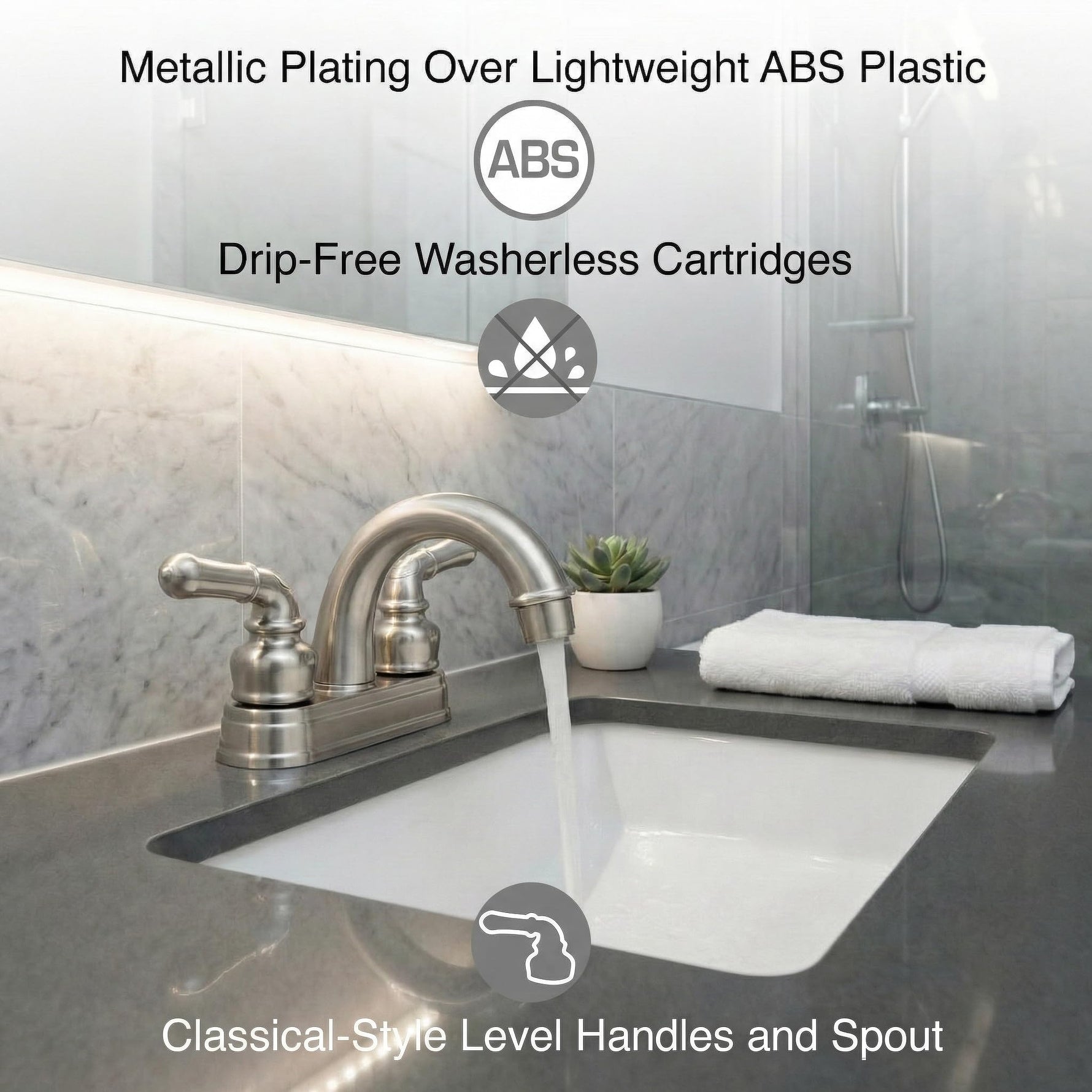 Dura Faucet DF-PL620C-SN RV Bathroom Sink Faucet - Smooth Turning 2-Lever (Brushed Satin Nickel)