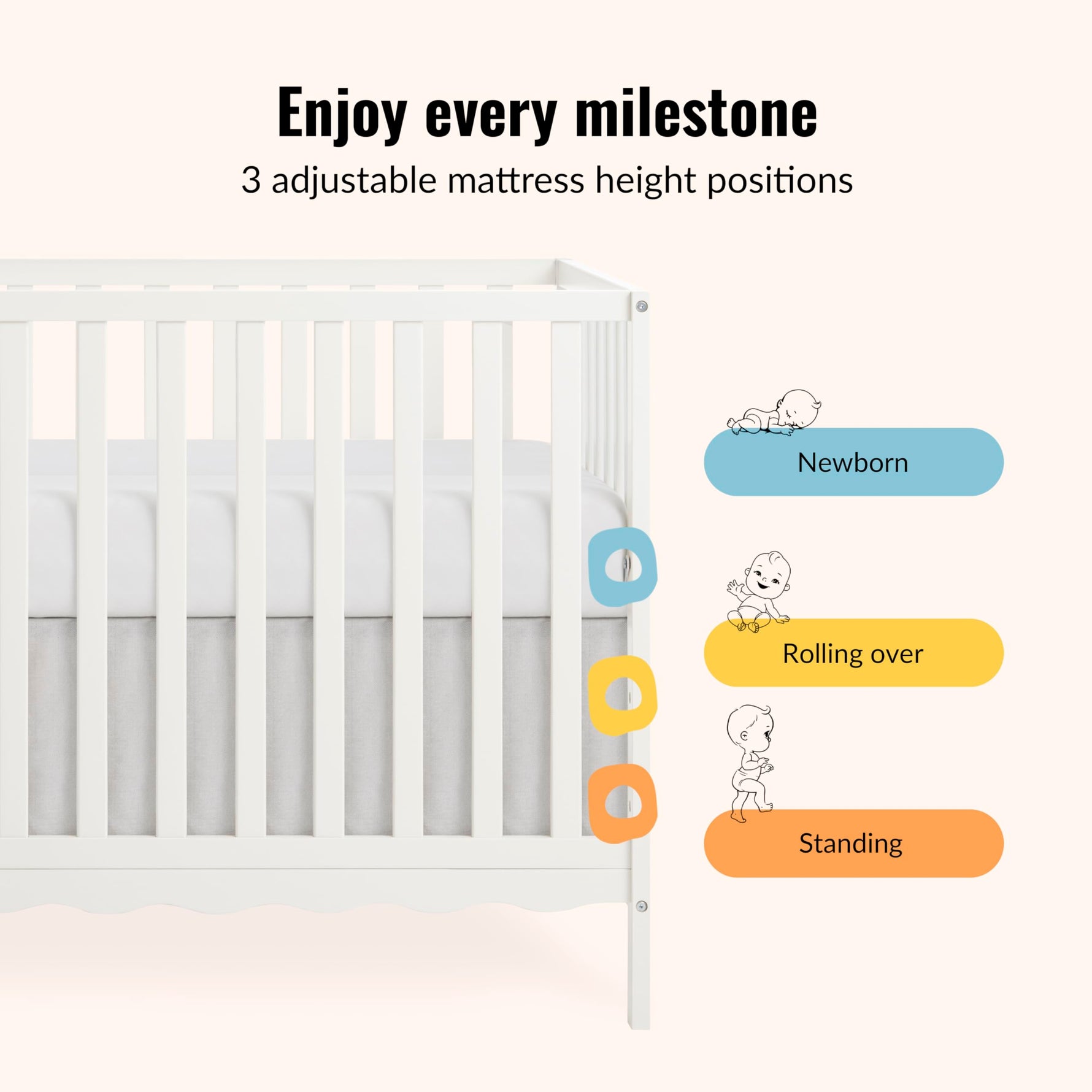 Dream On Me Synergy 5-in-1 Convertible Full-Size Baby Crib with Toddler, Day & Full Bed Conversion in White, GreenGuard Gold & BSA, 3 Mattress Heights, Sustainable Pinewood