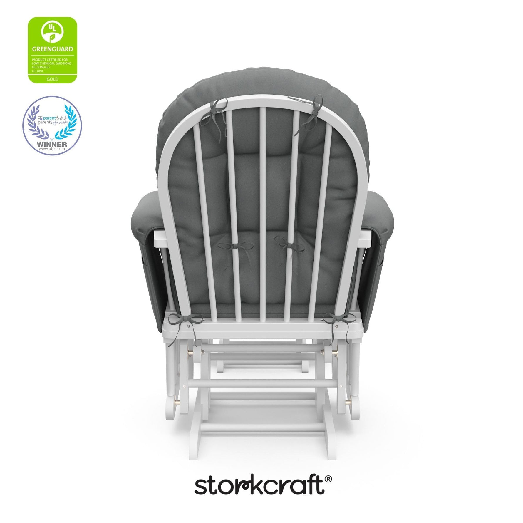 Storkcraft Premium Hoop Glider & Ottoman (Espresso with Beige) — GREENGUARD Gold Certified, Solid Wood Craftsmanship, Convenient Storage Pockets, Glider Rocking Chair for Nursery, Multi-Award-Winning