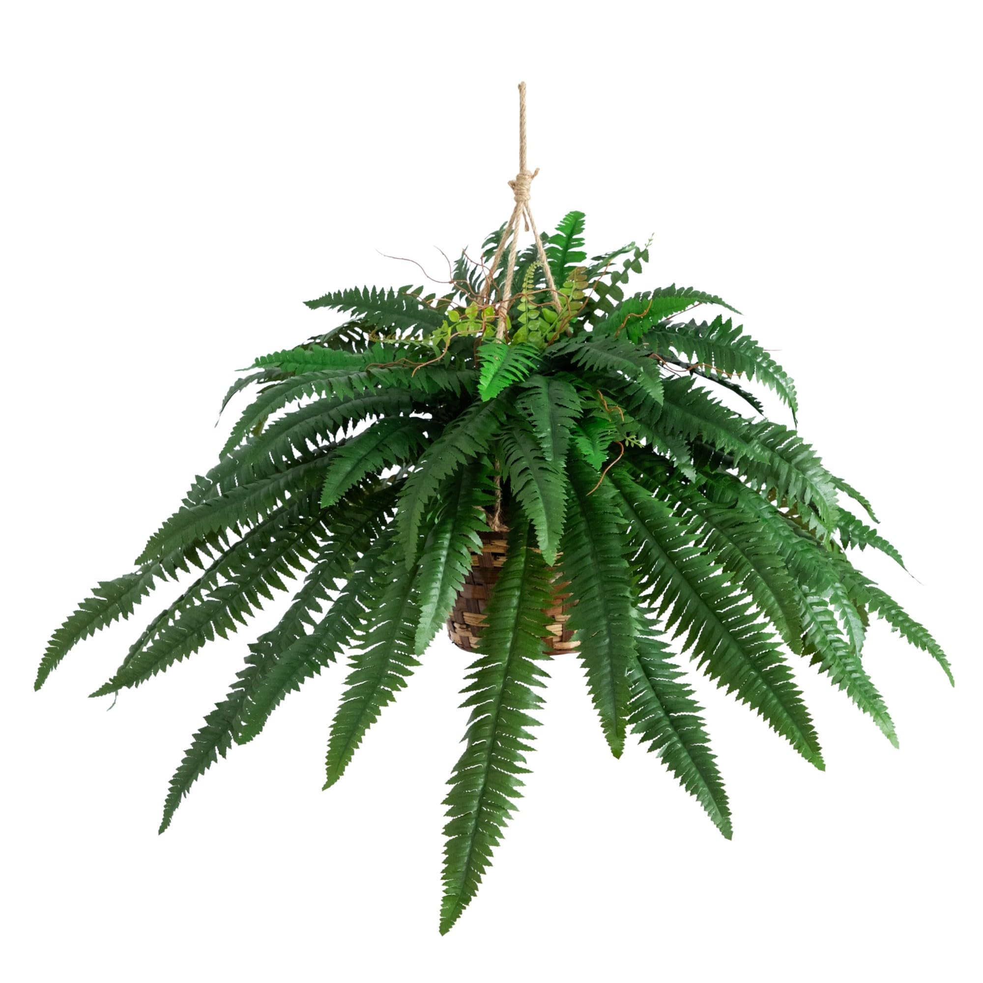 Nearly Natural 22in Artificial Boston Fern Hanging Basket Fake Plants Indoor Home Decor Faux Greenery for Bedroom Living Room Porch Office
