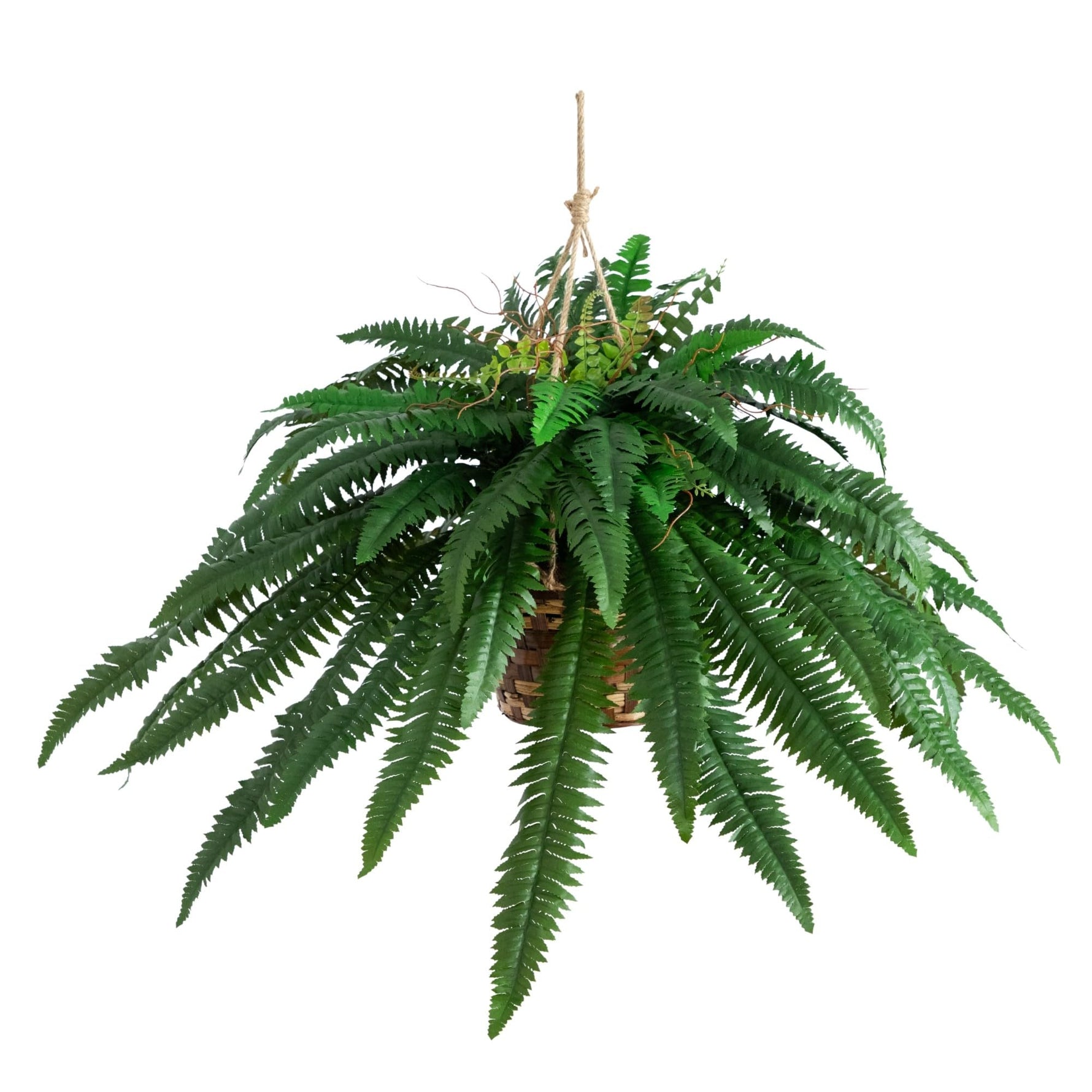 Nearly Natural 22in Artificial Boston Fern Hanging Basket Fake Plants Indoor Home Decor Faux Greenery for Bedroom Living Room Porch Office