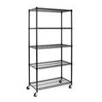 UltraDurable 5-Tier NSF Steel Wire Shelving, 48"W x 24"D x 76"H, Black | Heavy-duty commercial-grade solid steel wire storage rack featuring 800 pounds per shelf weight capacity