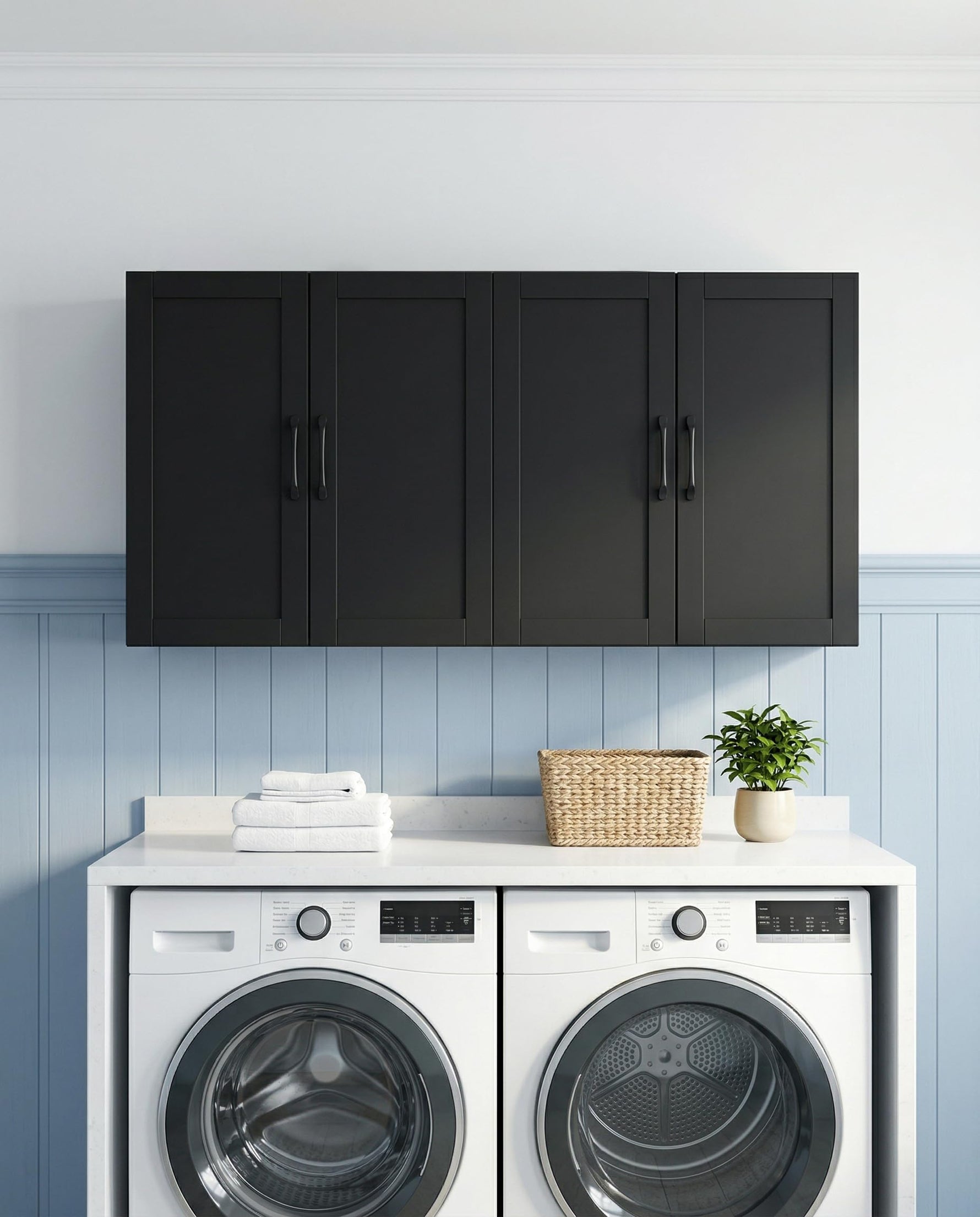Wall Cabinet with Adjustable Shelves, Laundry Room Cabinet with 4 Doors, Kitchen Storage Cupboard Cabinet, Wall Mount Medicine Cabinet for Bathroom, Living Room, White