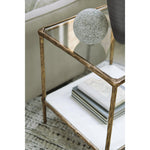 Signature Design by Ashley Ryandale Square Accent Table for Living Room, Sand‑Casted Aluminum Frame With Brass Finish, Glass Top and White Marble Shelf, 21" Size