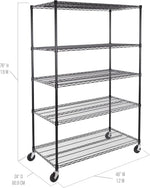 UltraDurable 5-Tier NSF Steel Wire Shelving, 48"W x 24"D x 76"H, Black | Heavy-duty commercial-grade solid steel wire storage rack featuring 800 pounds per shelf weight capacity
