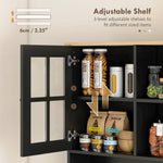 HOMCOM Kitchen Pantry Storage Cabinet, 72" Freestanding Cabinet with Hutch, Large Countertop, Glass Doors and Adjustable Shelves for Dining Room, Black