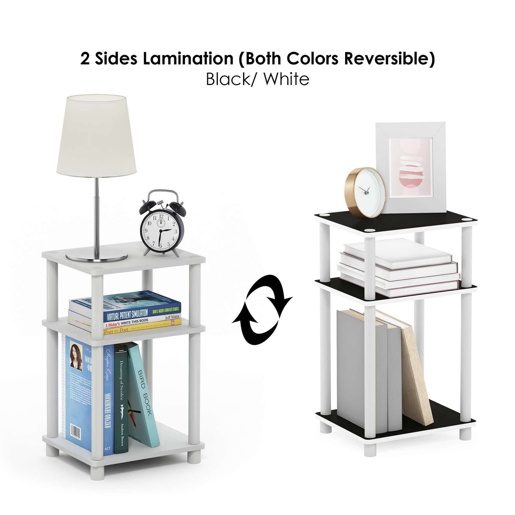 Furinno JUST Side Table, 3-Tier End Table, Open Shelves Night Stand, Bedside Table, Toolless Assembly, for Living Room, Bedroom, Bathroom, Columbia Walnut