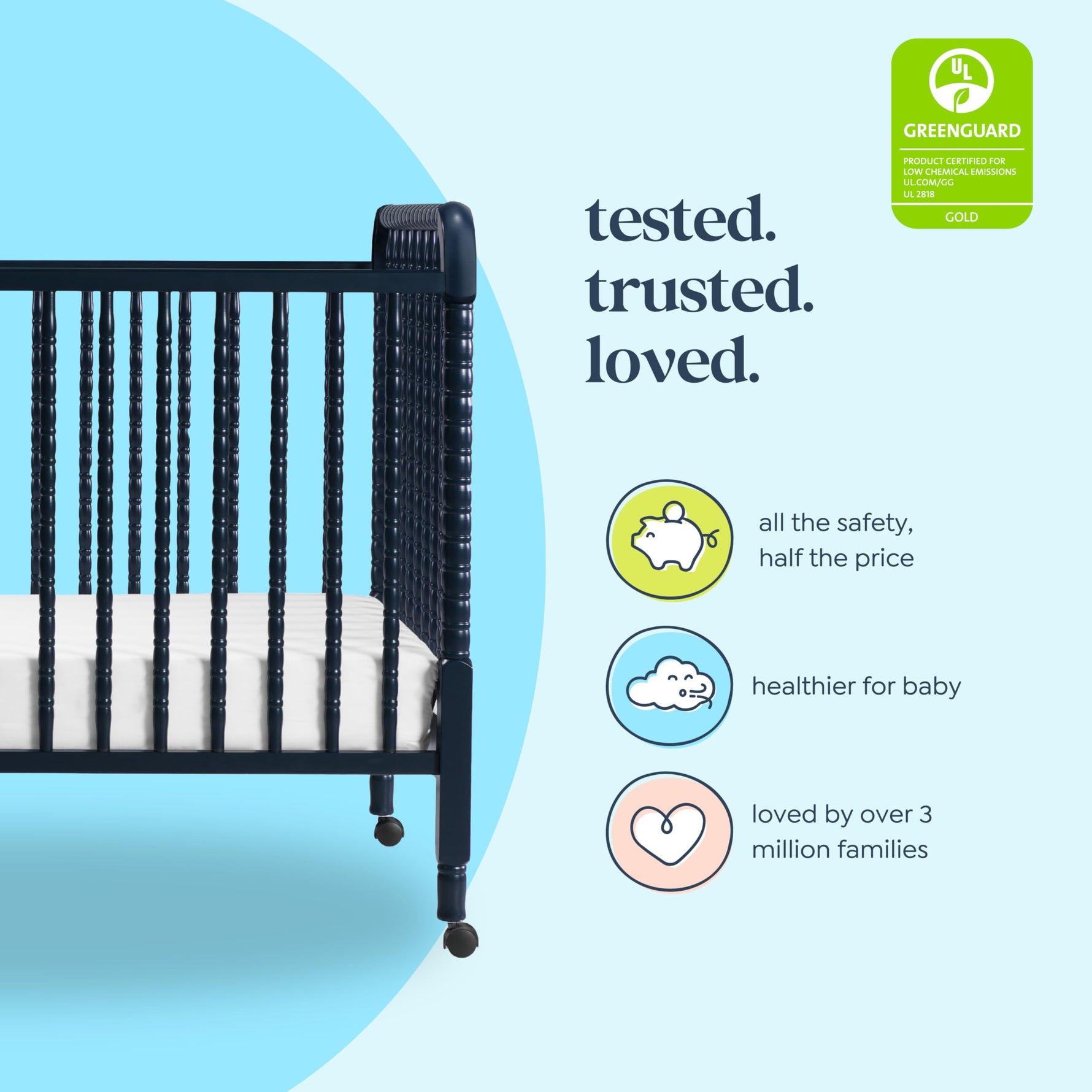daVinci Jenny Lind 3-in-1 Baby Crib Convertible to Toddler Bed, Daybed - Easy to Assemble - GREENGUARD Gold Certified - 4 Adjustable Mattress Heights, Conversion Kit Sold Separately - White