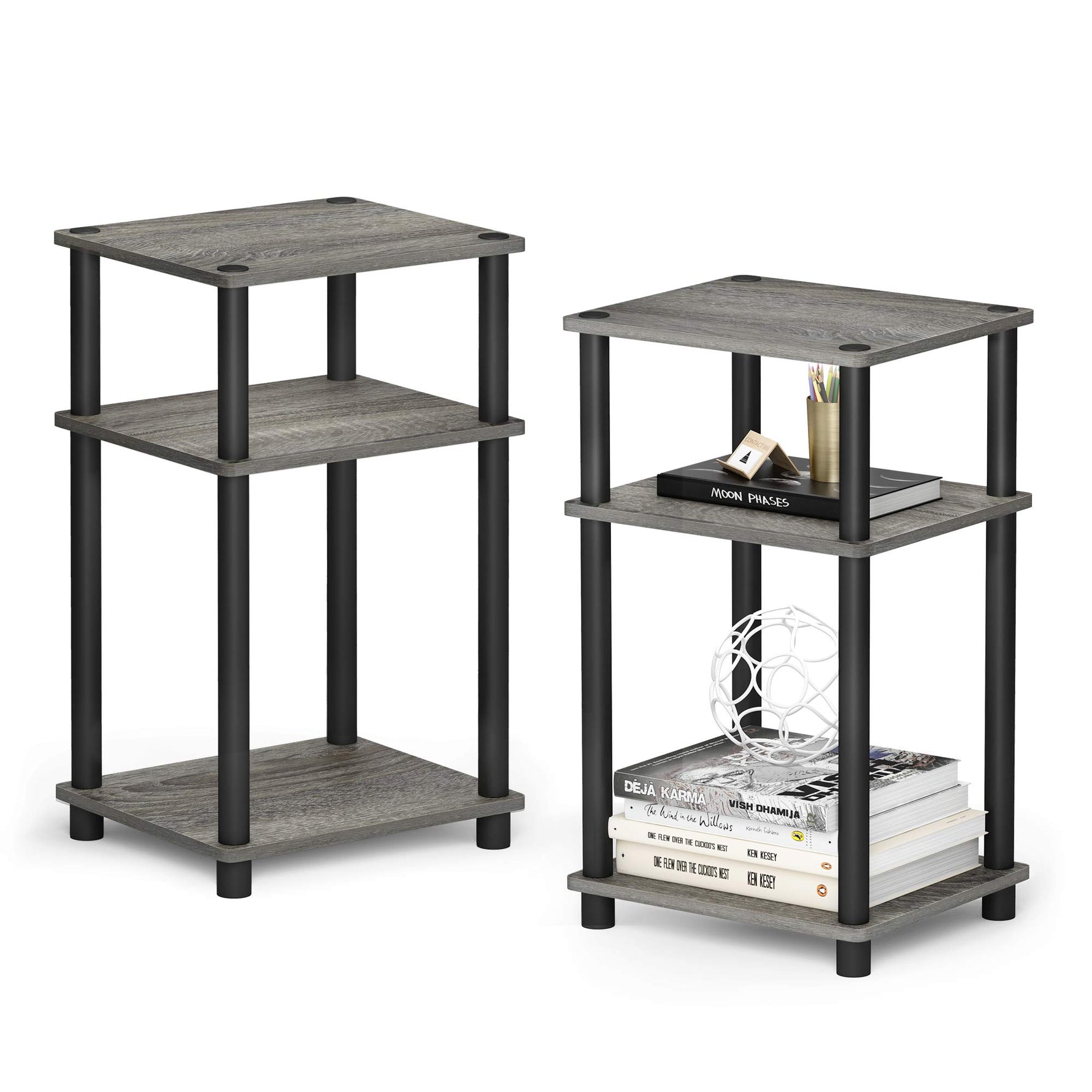 Furinno JUST Side Table, 3-Tier End Table, Open Shelves Night Stand, Bedside Table, Toolless Assembly, for Living Room, Bedroom, Bathroom, Columbia Walnut