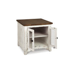 Signature Design by Ashley Wystfield Farmhouse End Table with Storage, Distressed White & Brown Finish
