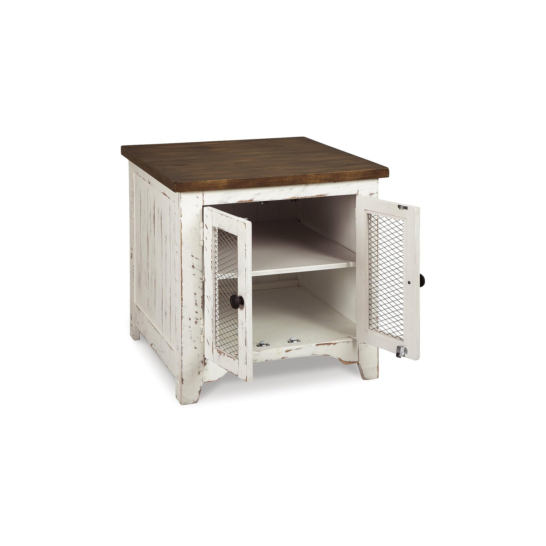 Signature Design by Ashley Wystfield Farmhouse End Table with Storage, Distressed White & Brown Finish