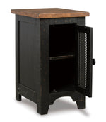 Signature Design by Ashley Valebeck Rustic Farmhouse Chair Side End Table with Cabinet Door, Distressed Black