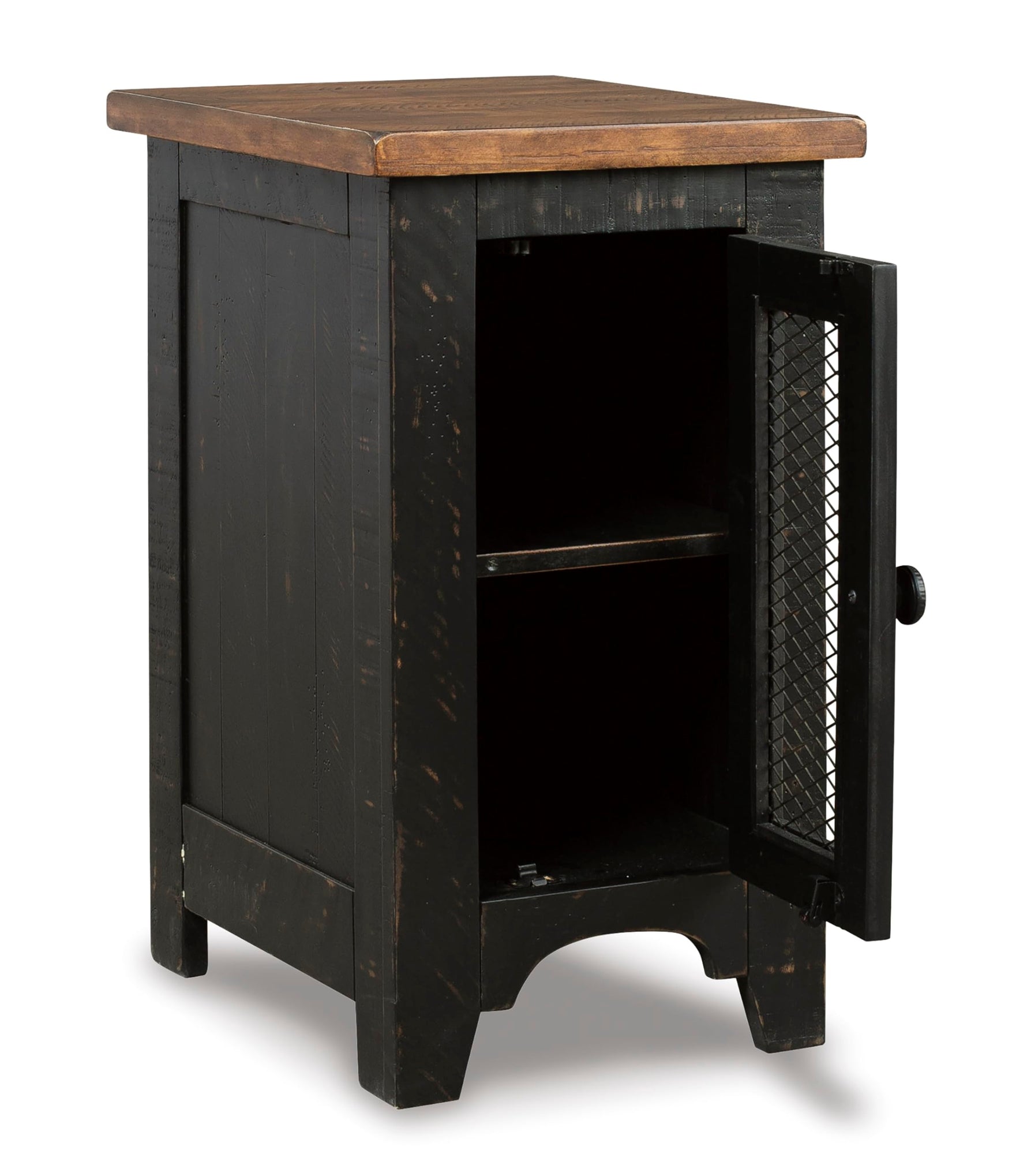 Signature Design by Ashley Valebeck Rustic Farmhouse Chair Side End Table with Cabinet Door, Distressed Black