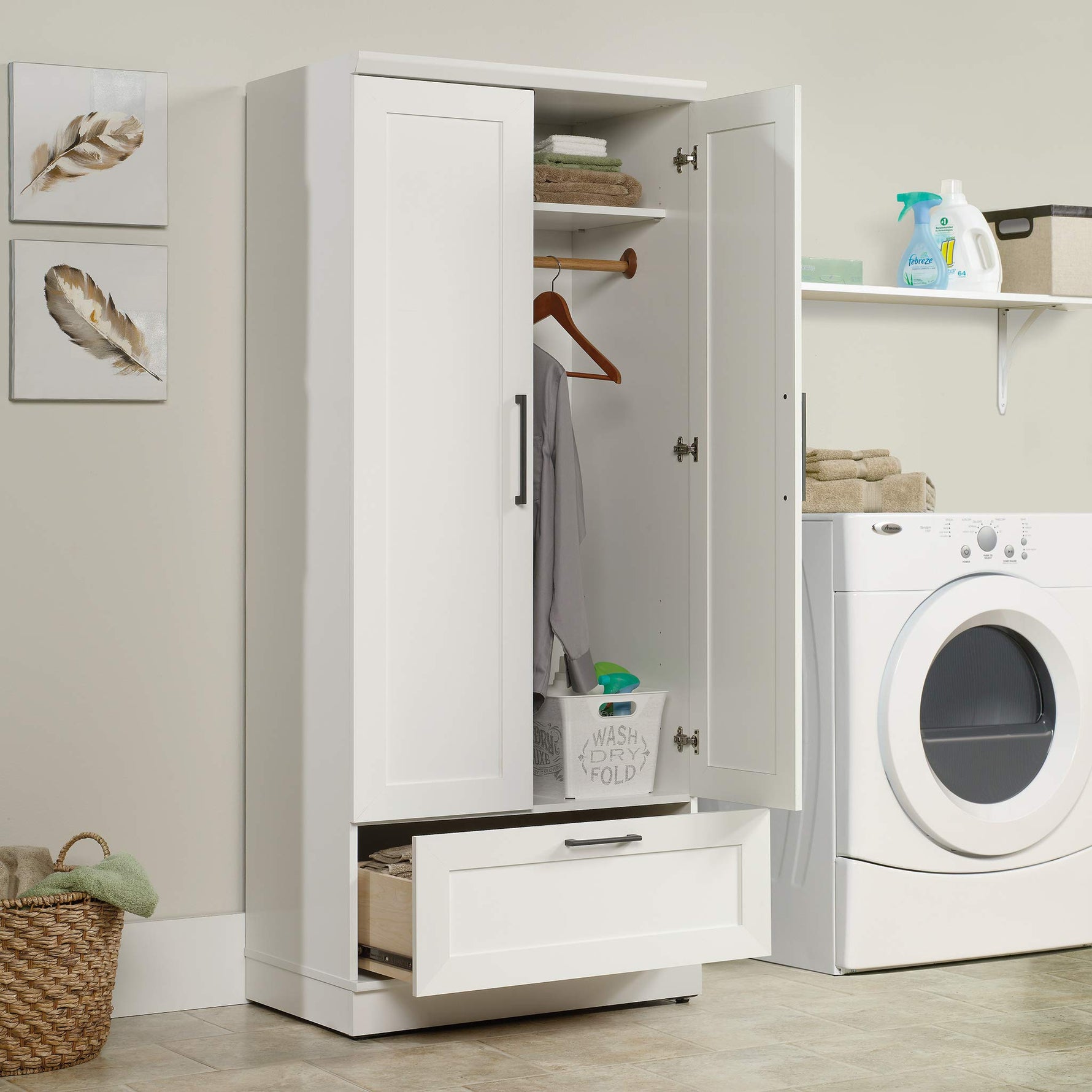 Sauder 411802 HomePlus Wardrobe/Storage Cabinet, L: 28.98" x W: 20.95" x H: 71.18", Sienna Oak finish