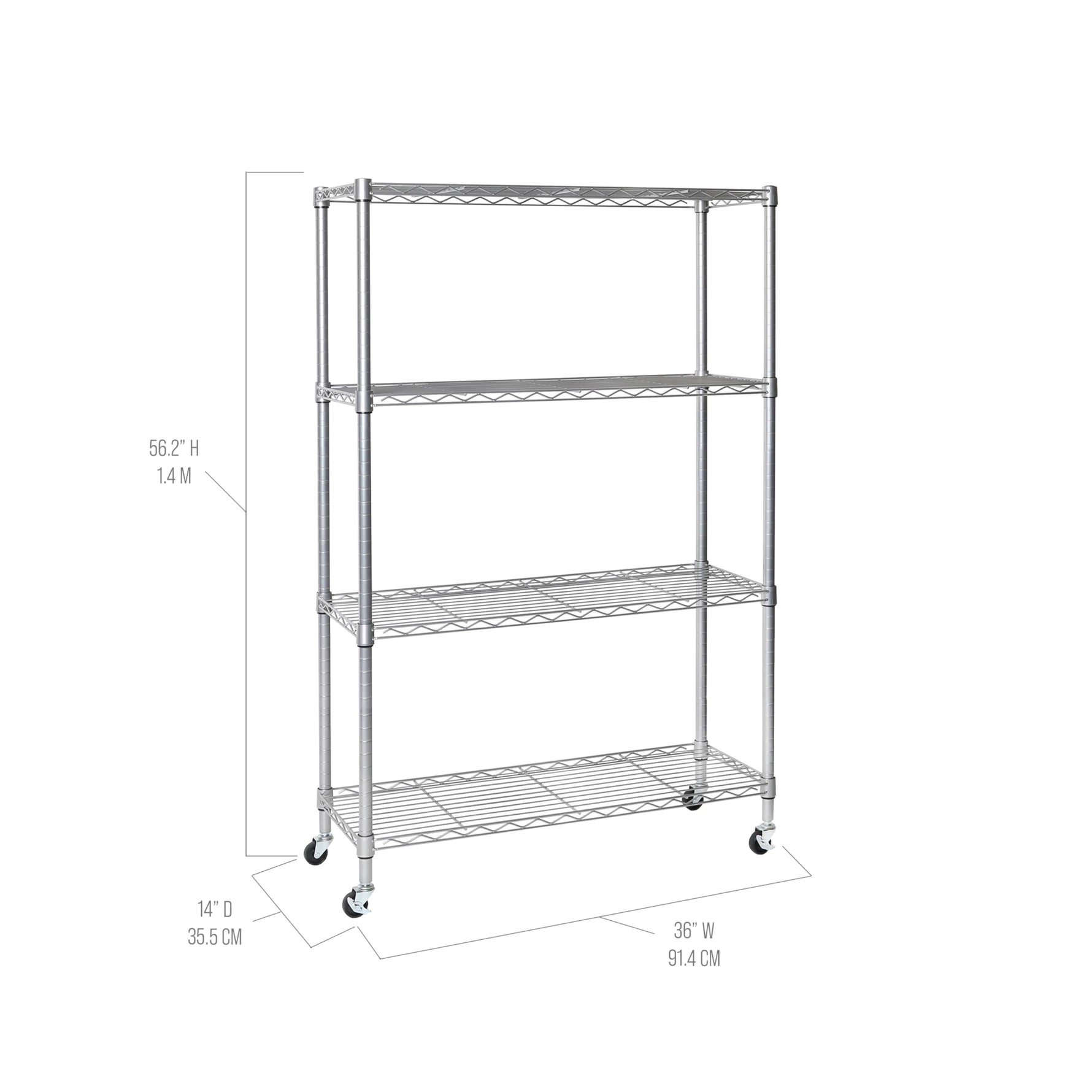 5-Tier Steel Wire Shelving, 30"W x 14"D x 61.5"H | Durable solid steel wire storage rack with adjustable shelves featuring 300 pounds per shelf weight capacity for home use
