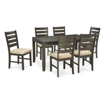 Signature Design by Ashley Caitbrook Rustic 7-Piece Dining Set – Rectangular Table with 6 X-Back Upholstered Chairs, Gray