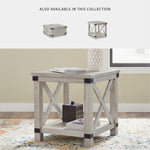 Signature Design by Ashley Aldwin Casual Farmhouse Rectangular End Table with Crossbuck Details, Metal Bracket Accents, Wood, 25" High, Weathered Gray