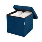 Seville Classics Cushioned Fabric Ottoman Hidden Storage Chest Footrest Chair, Padded Seat for Bedroom, Dorm, Loft, Living Room, Entryway, Hallway, Blue Velvet, 30" Bench