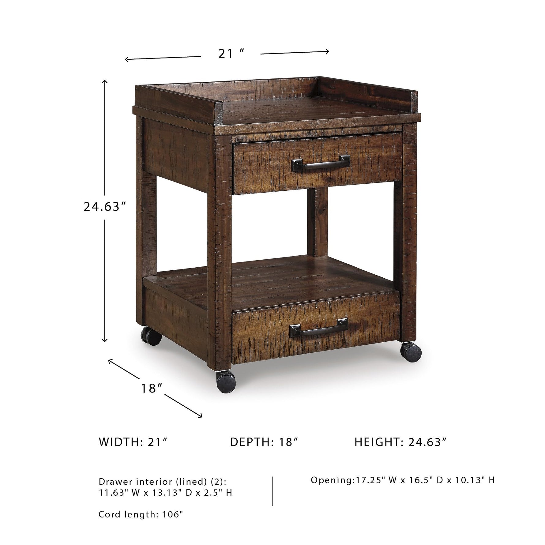 Signature Design by Ashley Baldridge Office Printer Stand, Storage, Electrical Outlets, USB Charing Ports, Wood, 21" W x 18" D x 24.63" H, Brown