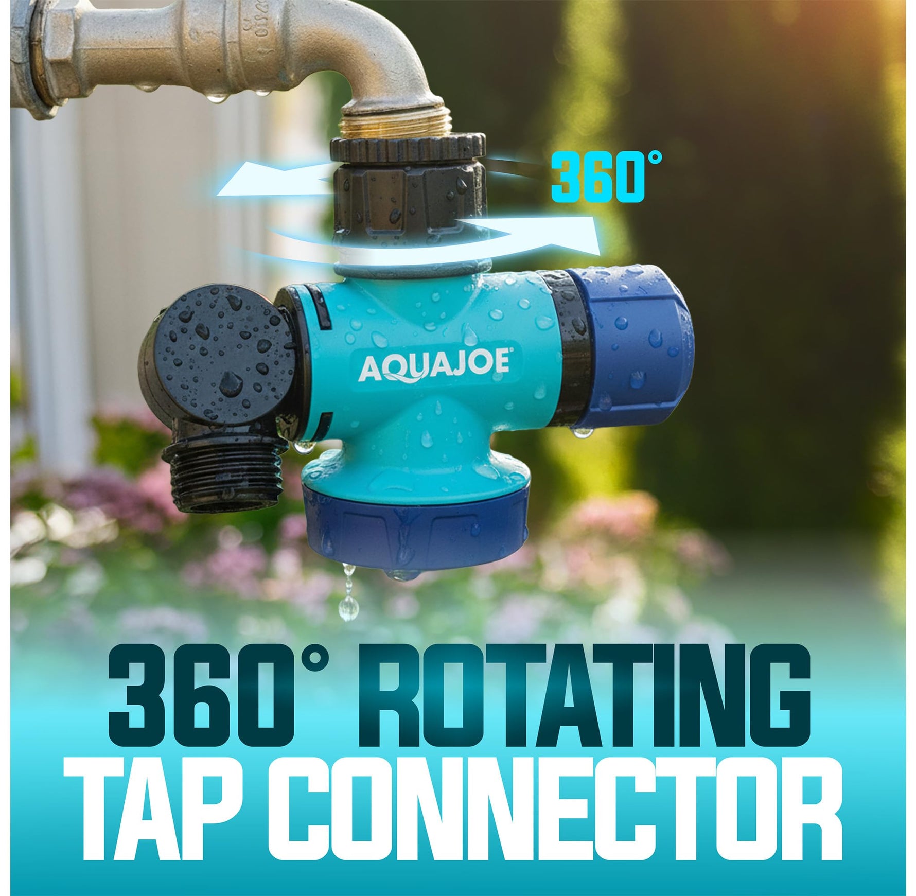 Aqua Joe SJI-MFGA1 Multi-Function Outdoor Water-Tap Connector, 180-Degree Pivoting Hose Connector with 360-Degree Rotating Tap Connector