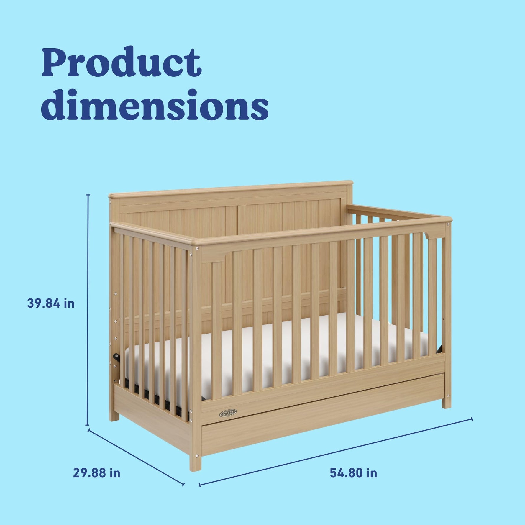 Graco Hadley 5-in-1 Convertible Crib with Drawer – GREENGUARD Gold Certified, Fits Standard Crib Mattress, Converts to Toddler Bed, Daybed and Full Bed, 4 Adjustable Mattress Heights (White)