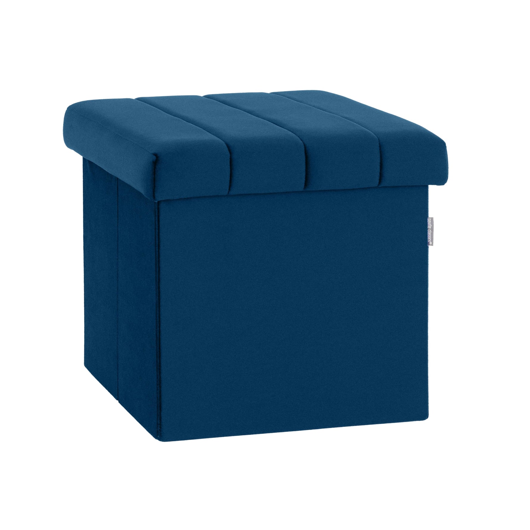 Seville Classics Cushioned Fabric Ottoman Hidden Storage Chest Footrest Chair, Padded Seat for Bedroom, Dorm, Loft, Living Room, Entryway, Hallway, Blue Velvet, 30" Bench