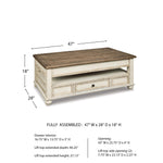 Signature Design by Ashley Realyn Vintage Farmhouse Rectangular Lift Top Coffee Table with Storage Drawer, White & Brown