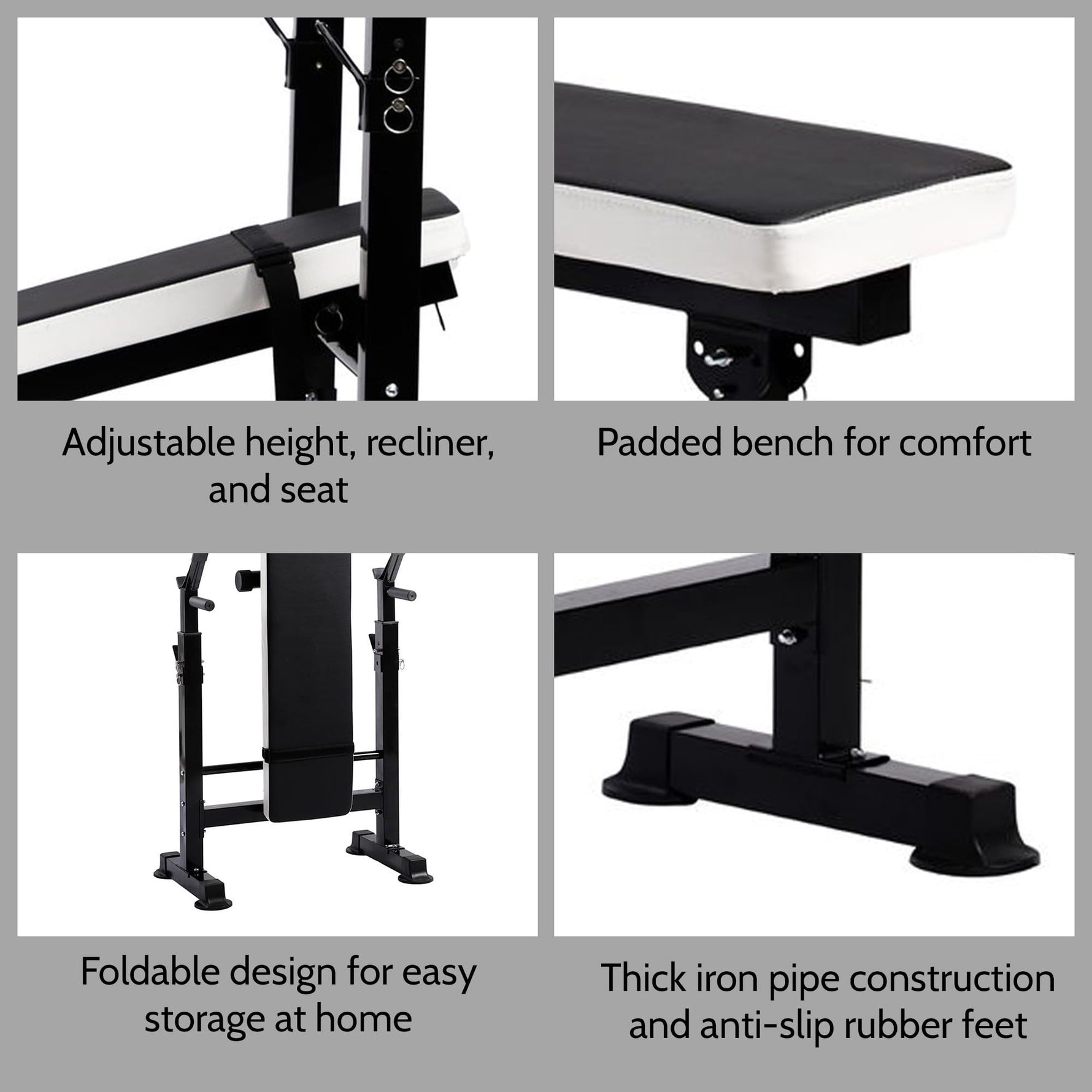 BalanceFrom Steel Weight Bench with Squat Rack, Adjustable Seat, and Recliner – Foldable Home Gym Equipment with 6-Position Barbell Holder and Leg Developer, 400 Pound User Capacity