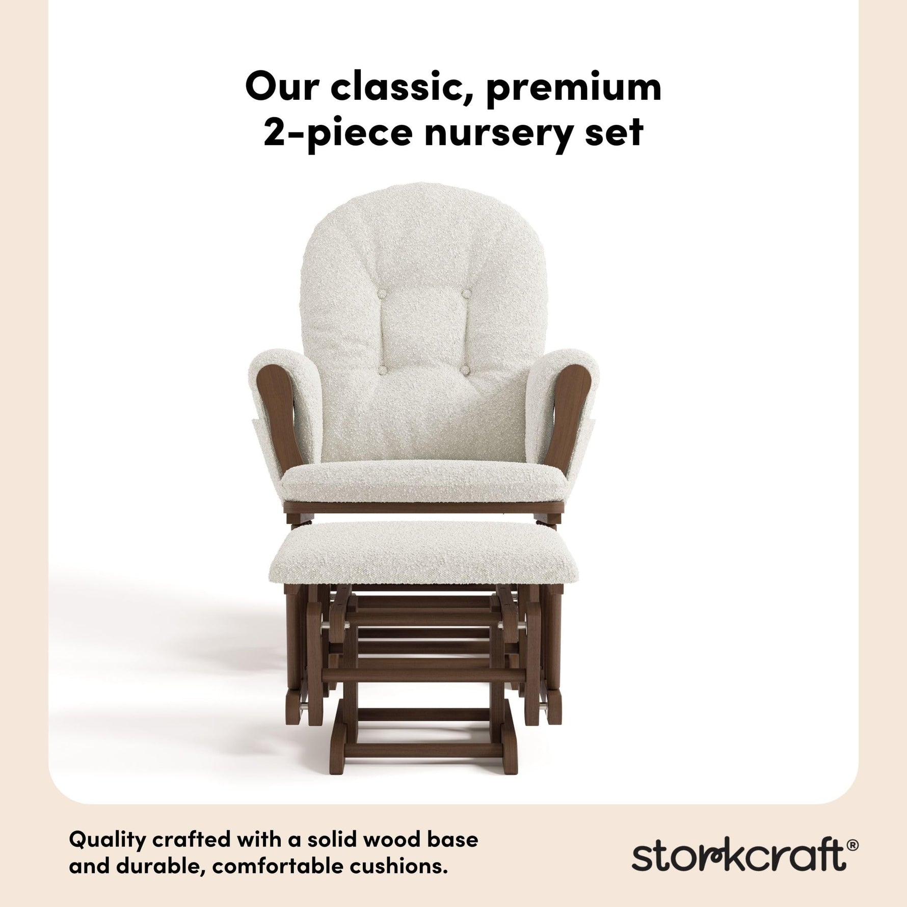 Storkcraft Premium Hoop Glider & Ottoman (Espresso with Beige) — GREENGUARD Gold Certified, Solid Wood Craftsmanship, Convenient Storage Pockets, Glider Rocking Chair for Nursery, Multi-Award-Winning