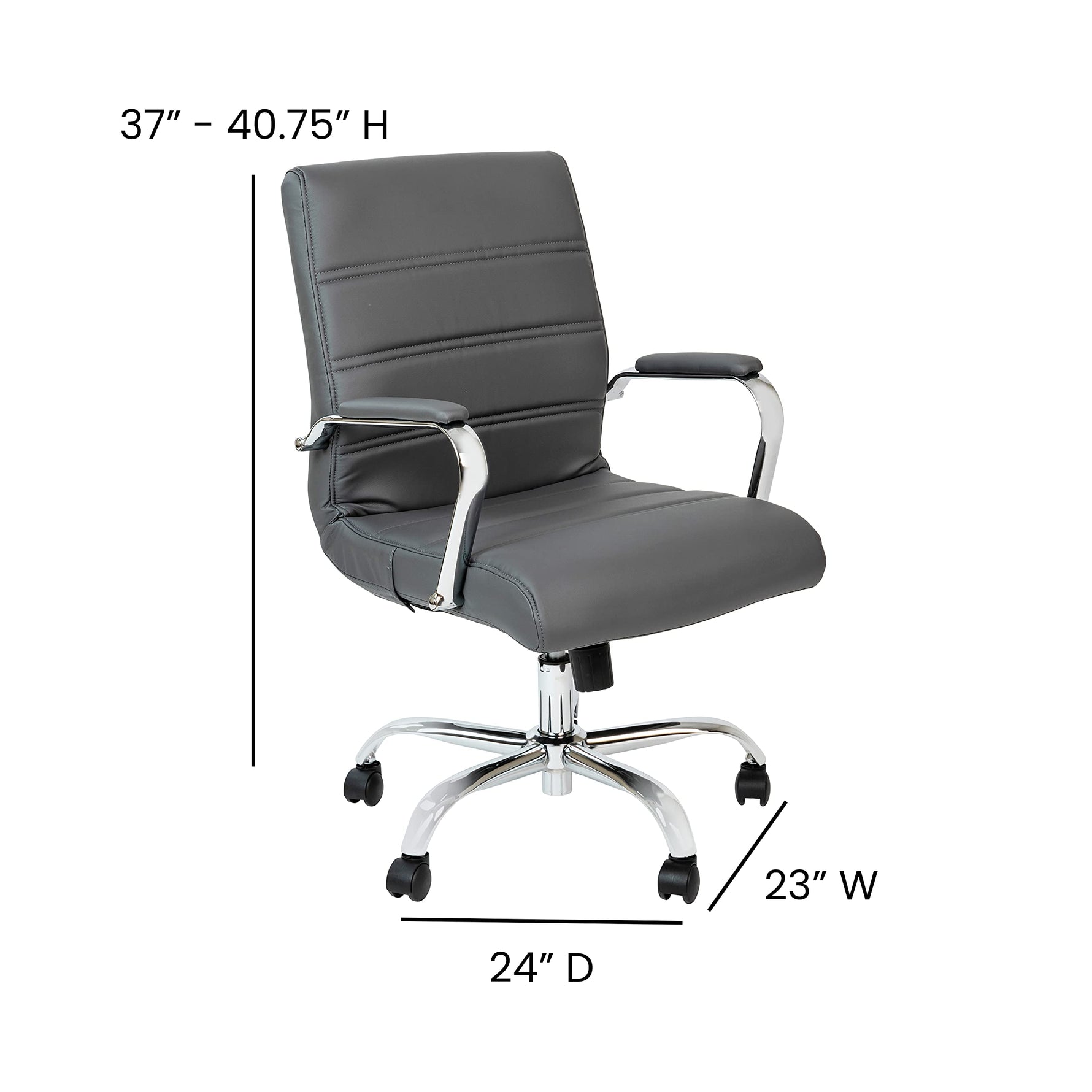 Flash Furniture Whitney Mid-Back Swivel LeatherSoft Desk Chair with Wheels, Padded Seat and Armrests, Adjustable Height Padded Office Chair, Black