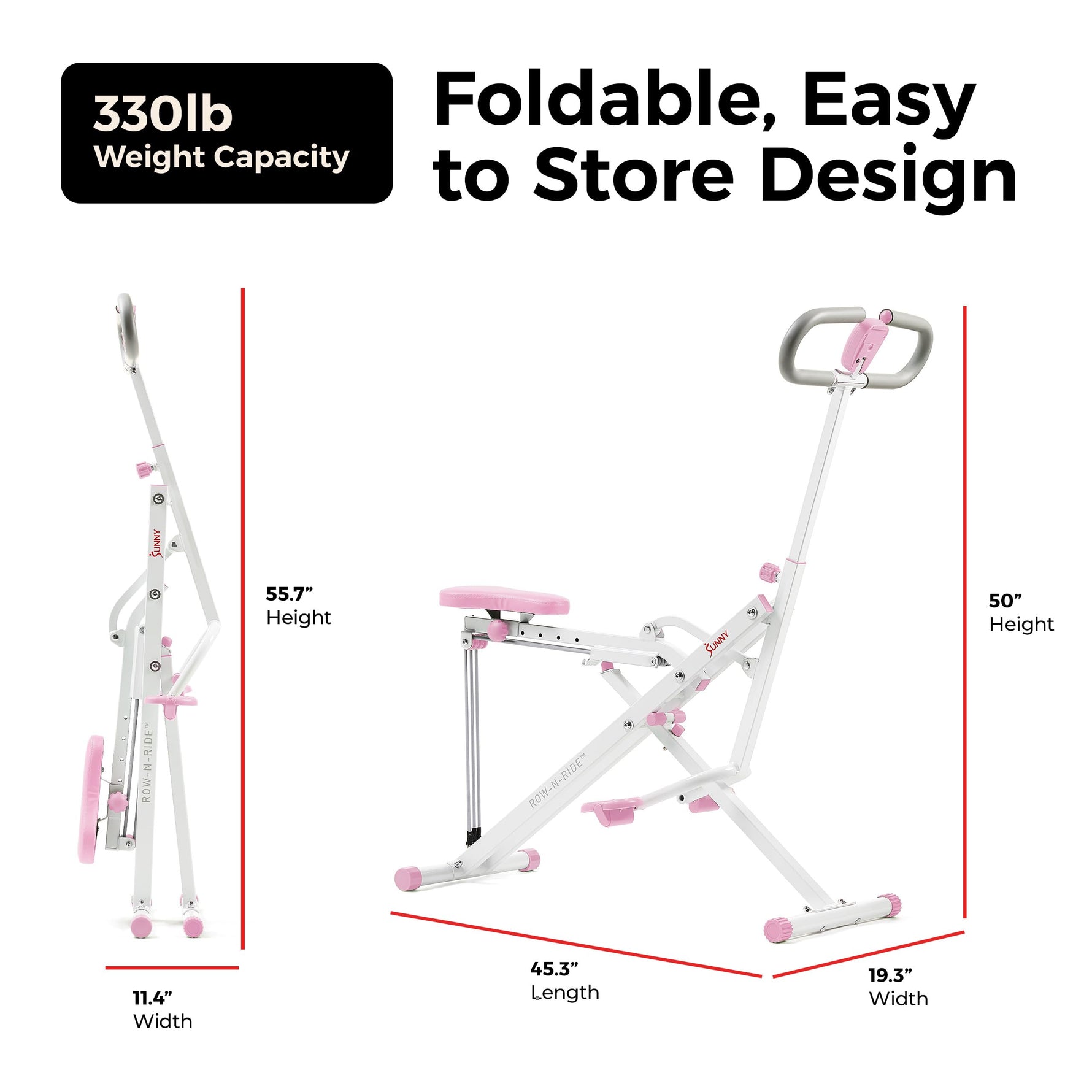 Sunny Health & Fitness Smart Row-N-Ride Glute & Leg Trainer, Foldable Squat Assist Rower with Exclusive SunnyFit App Connection