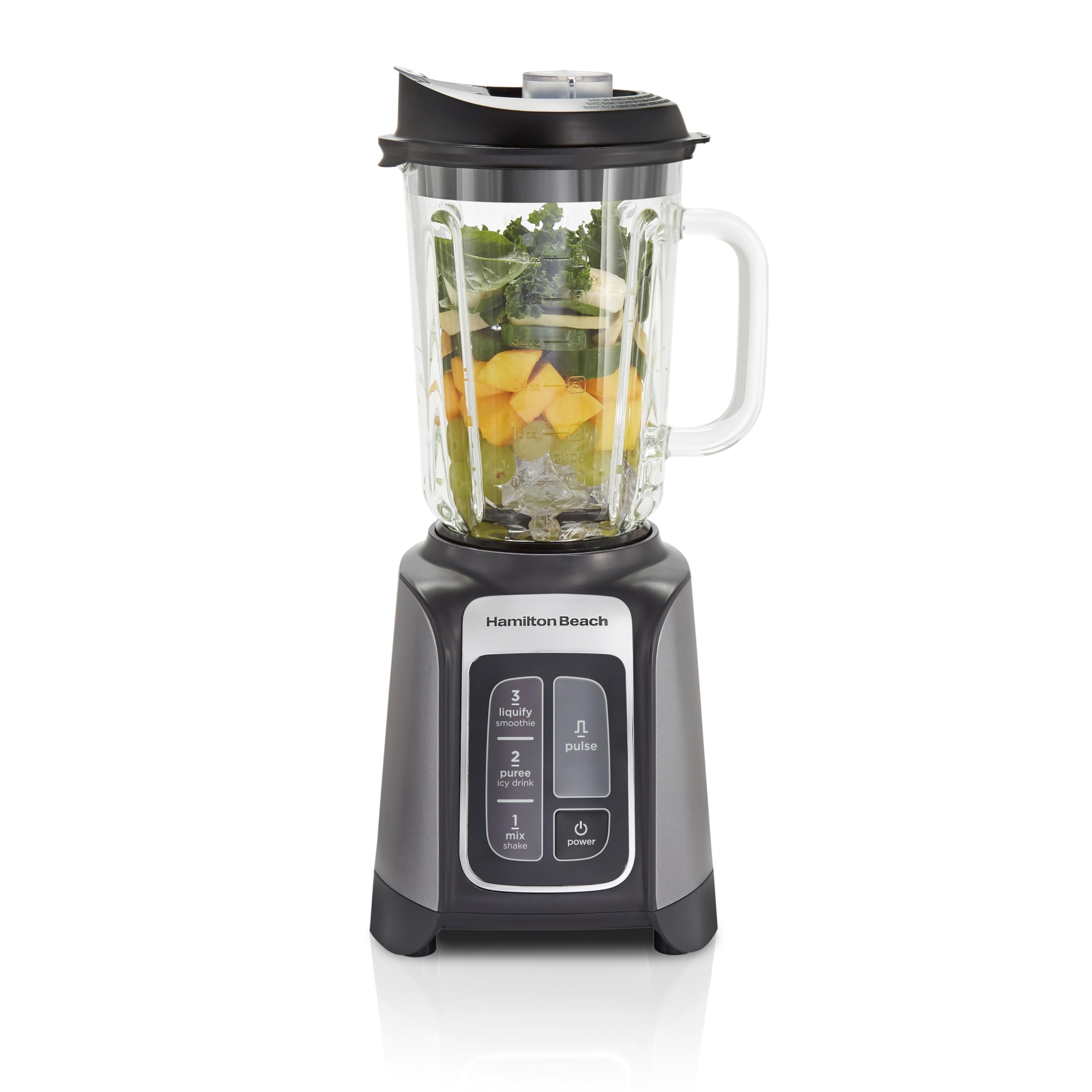 Hamilton Beach PowerMax Professional-Performance Blender for Shakes and Smoothies, Puree and Ice Crush, 48oz BPA-Free Glass Jar, 1680 Peak Watts, Stainless Steel Blades, Silver (58600J)