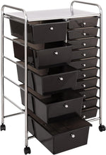 Seville Classics Rolling Utility Organizer Storage Cart , for Home Office, School, Classroom, Scrapbook, Hobby, Craft, 15 Drawer, Black