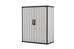 Keter Premier Tall 4.6x5.6 ft Resin Outdoor Storage Shed, Backyard Garden Shed with Shelving Brackets for Tools, Patio Furniture, Pool & Bike Storage, Grey & Black, 62 cu. ft Capacity