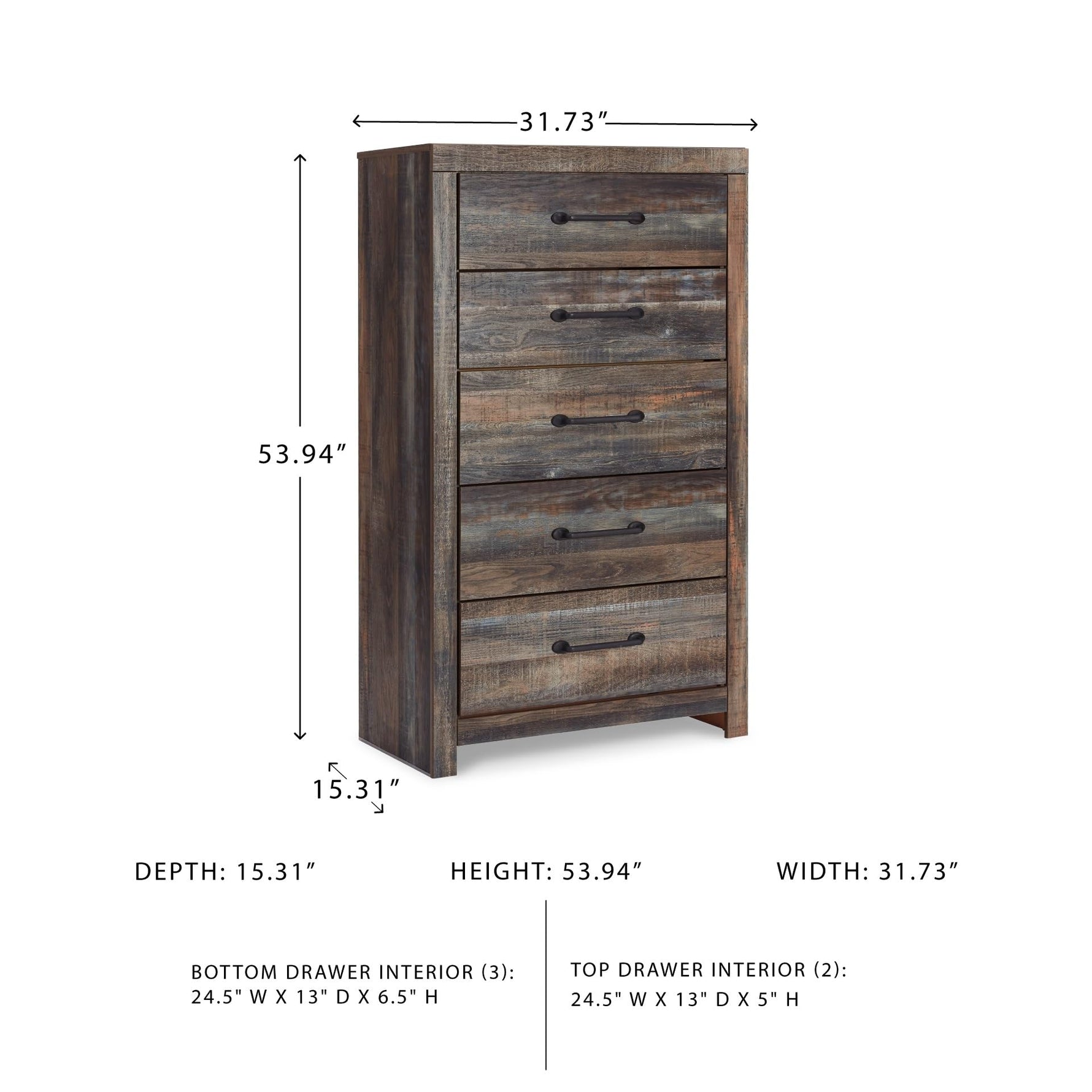 Signature Design by Ashley Cayboni Vintage 5 Drawer Wide Chest with Safety Stop for Bedroom, White