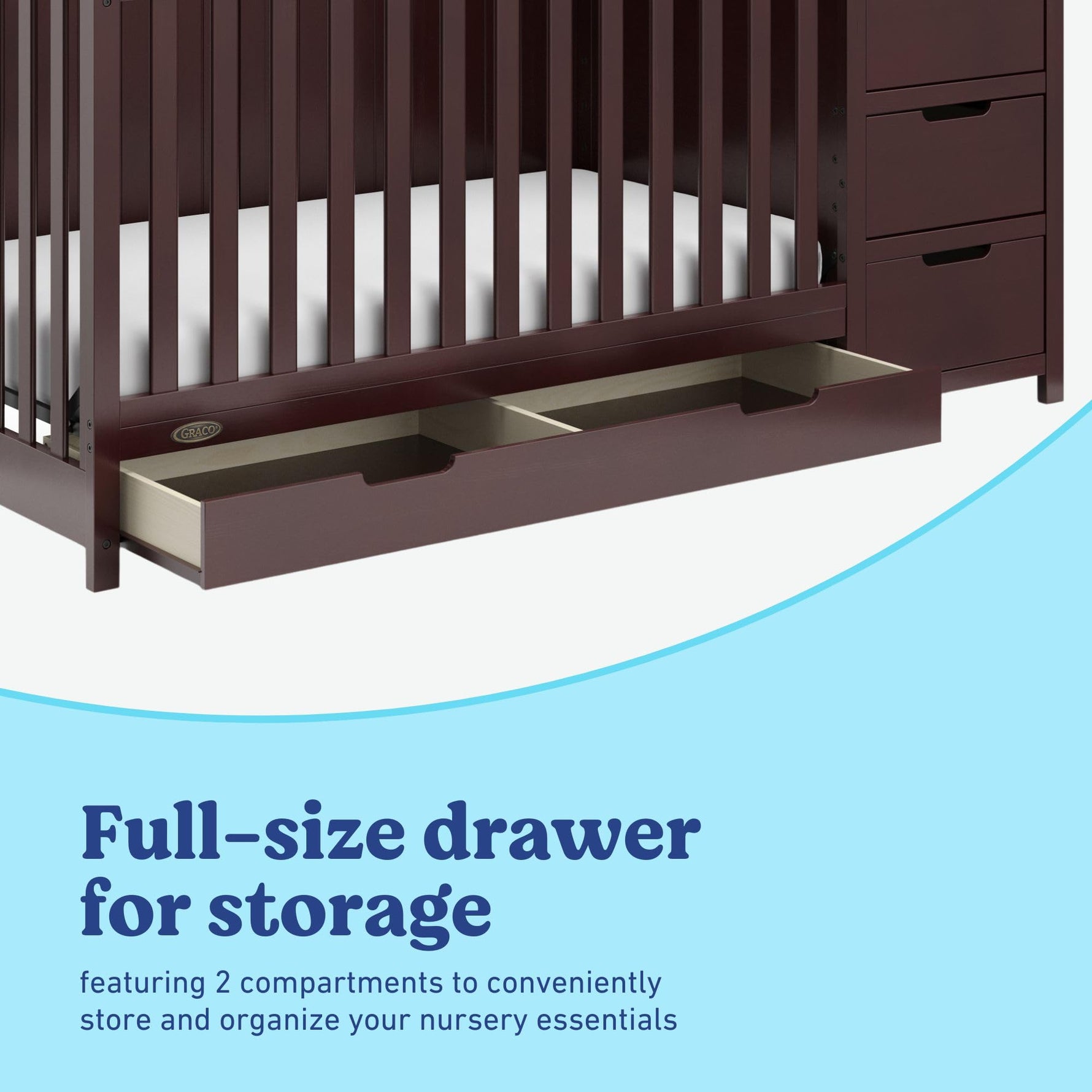 Graco Hadley 5-in-1 Convertible Crib with Drawer – GREENGUARD Gold Certified, Fits Standard Crib Mattress, Converts to Toddler Bed, Daybed and Full Bed, 4 Adjustable Mattress Heights (White)