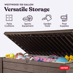 Keter 150 Gallon Resin Large Deck Box Organization and Storage Box for Patio, Outdoor Cushions, Garden Tools, Brown