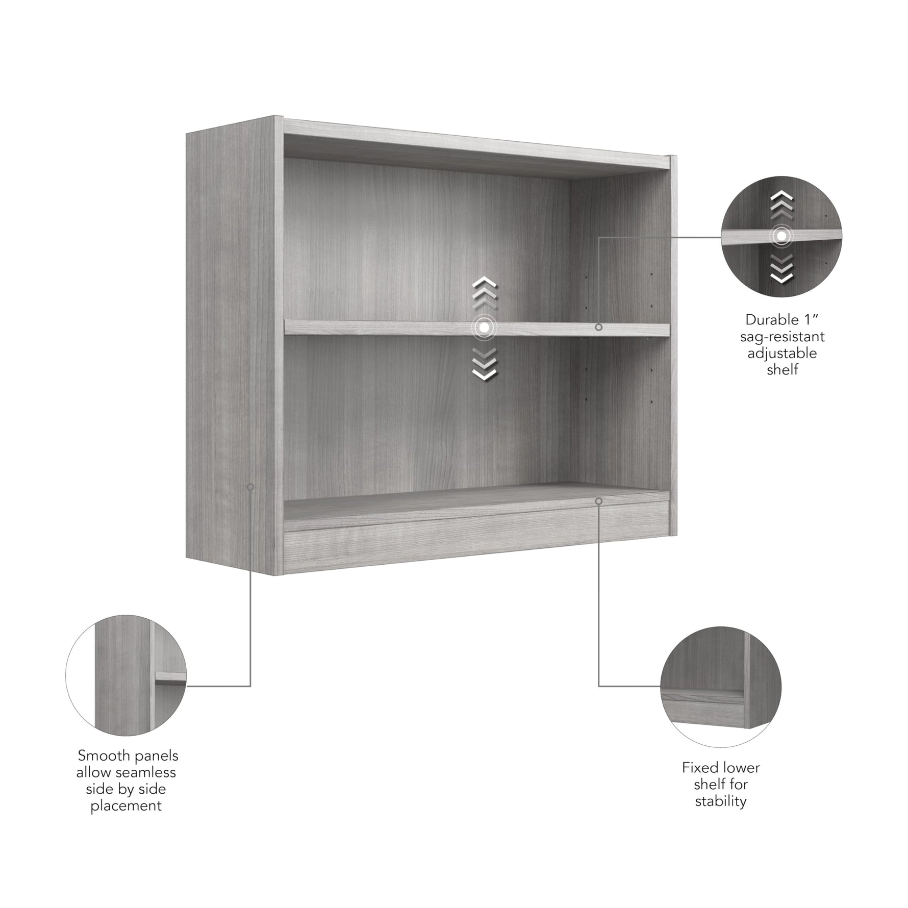 Bush Home Universal Small 2 Shelf Bookcase in Black, Low Storage and Display Bookshelf for Home Office or Living Room Organization