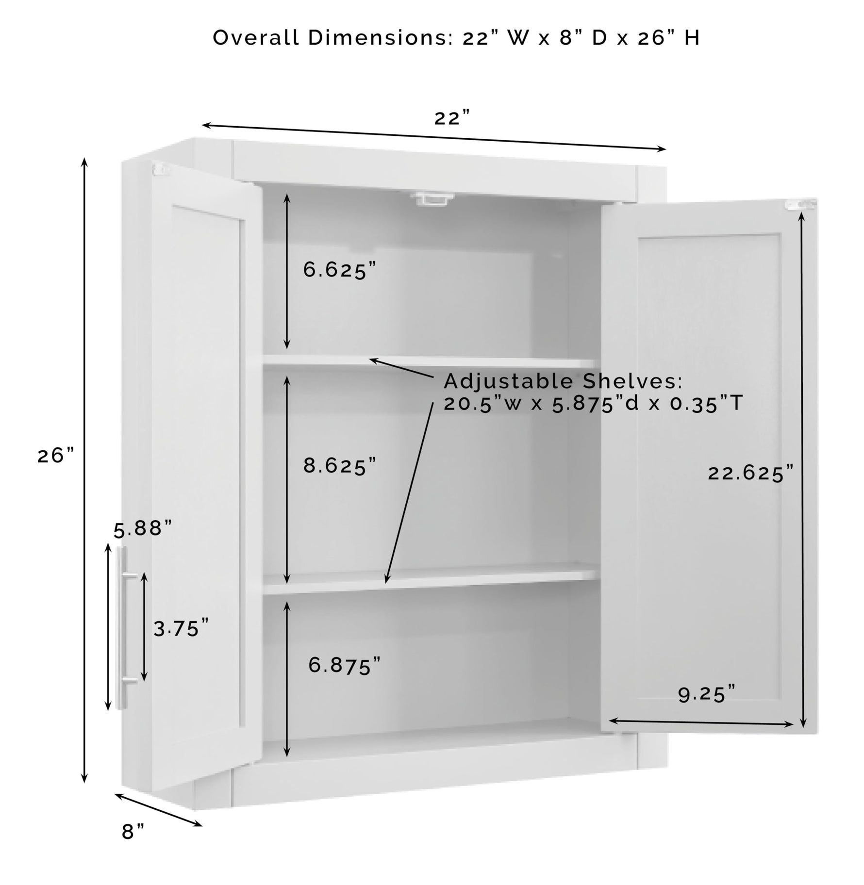 Crosley Furniture Savannah Wall Mounted Bathroom Storage Medicine Cabinet with Shelves, White