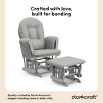Storkcraft Premium Hoop Glider & Ottoman (Espresso with Beige) — GREENGUARD Gold Certified, Solid Wood Craftsmanship, Convenient Storage Pockets, Glider Rocking Chair for Nursery, Multi-Award-Winning