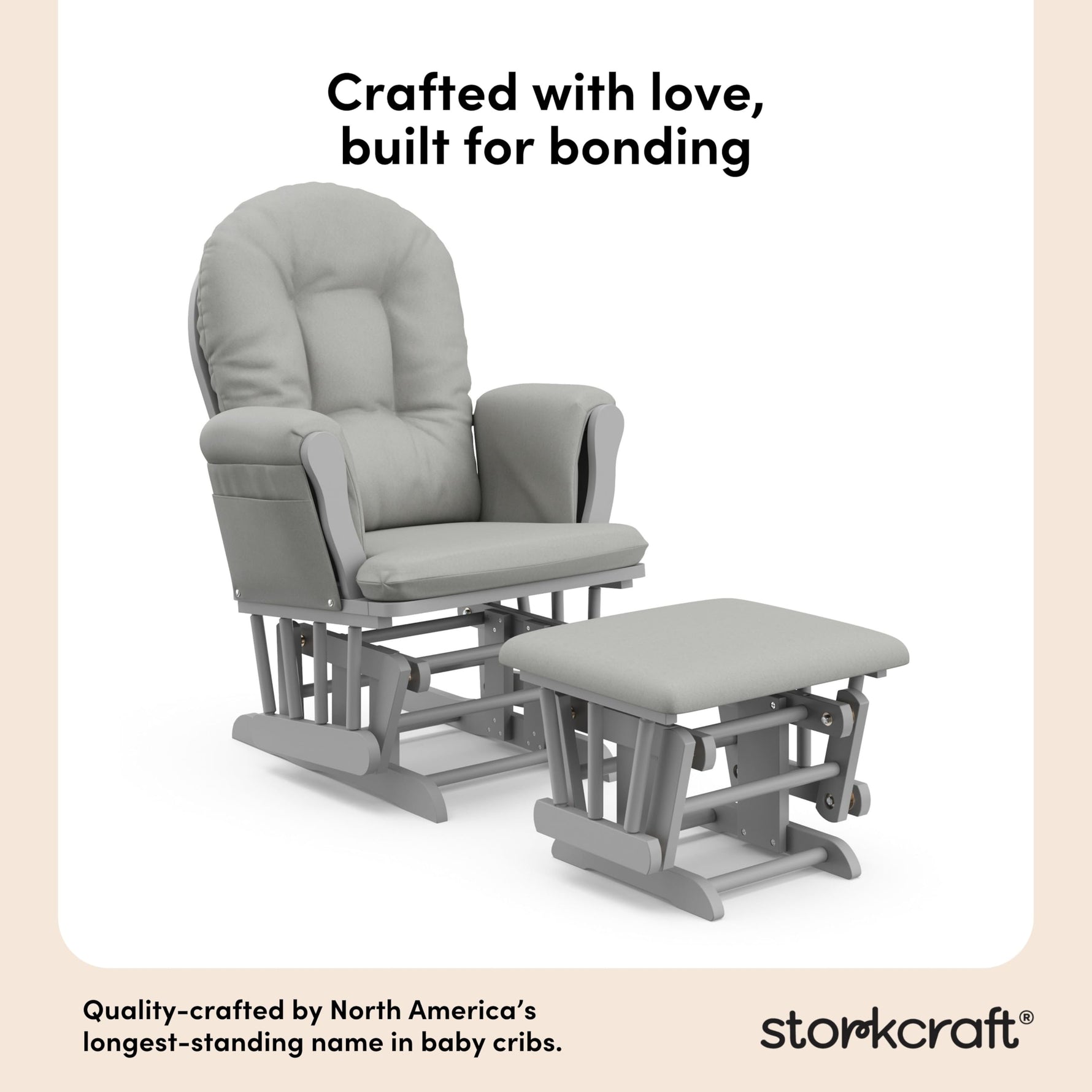 Storkcraft Premium Hoop Glider & Ottoman (Espresso with Beige) — GREENGUARD Gold Certified, Solid Wood Craftsmanship, Convenient Storage Pockets, Glider Rocking Chair for Nursery, Multi-Award-Winning