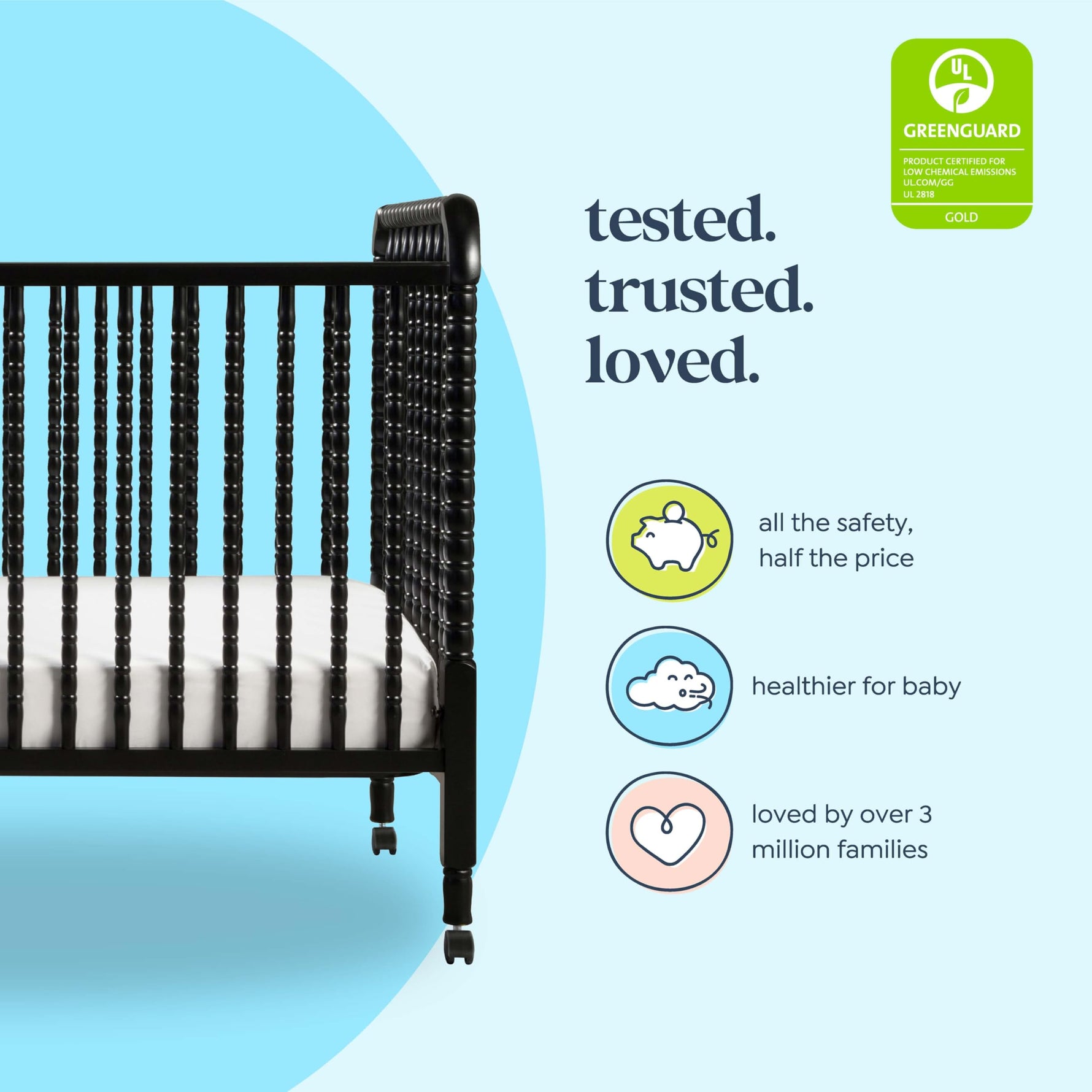 daVinci Jenny Lind 3-in-1 Baby Crib Convertible to Toddler Bed, Daybed - Easy to Assemble - GREENGUARD Gold Certified - 4 Adjustable Mattress Heights, Conversion Kit Sold Separately - White