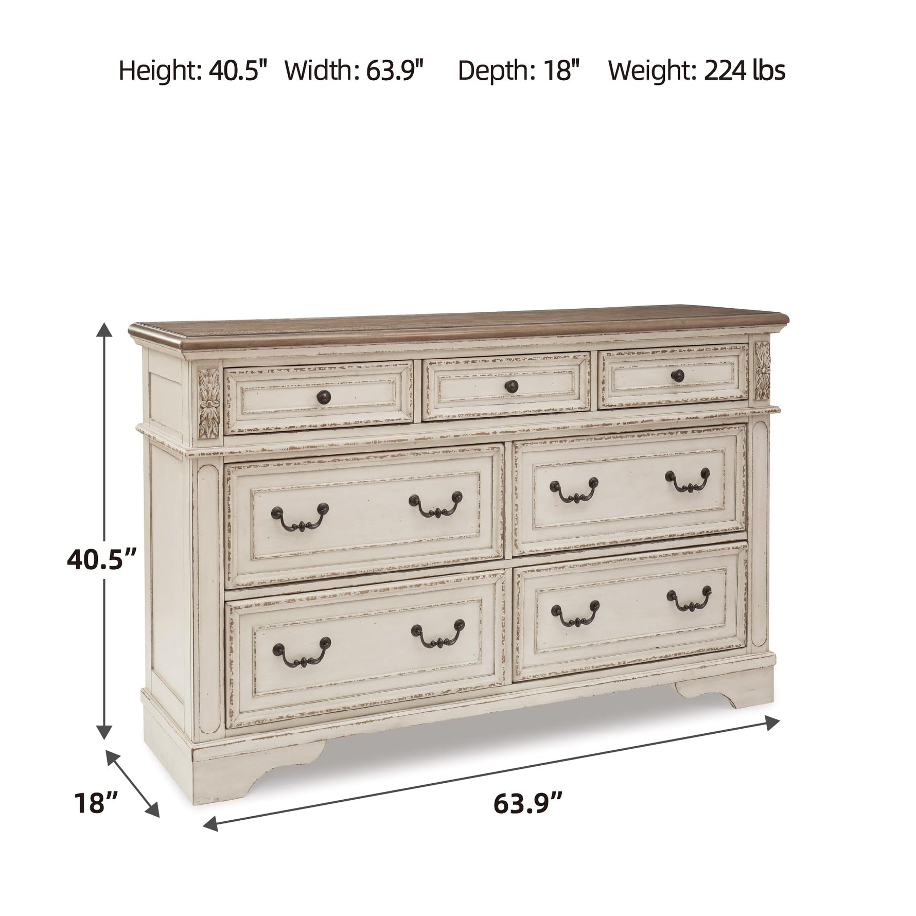 Signature Design By Ashley Realyn French Country Youth 6 Drawer Dresser, Chipped White & Brown
